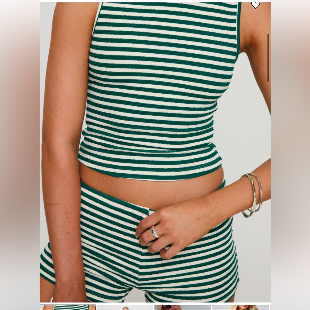 Princess Polly Green and White Striped Ribbed Tank